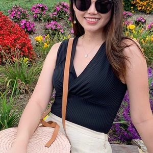 H&M Black V-neck Ribbed Bodysuit